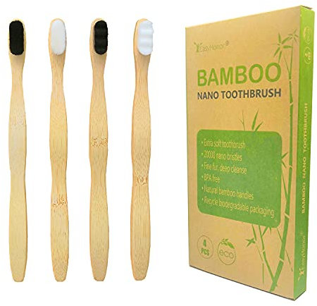 EasyHonor Extra Soft Toothbrush, Biodegradable Bamboo Toothbrush with Micro-Nano Ultra Soft 20,000 Bristles, BPA-Free, Natural, Eco-Friendly, 4-Pack for Adults…