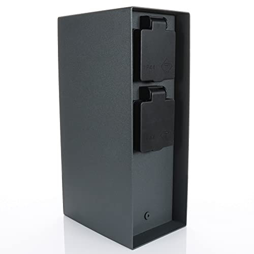 BOLD 19059 Orio Prise d'extérieur-Jardin (Colonne de Prises) avec répartiteur à 4 fiches en Anthracite (IP44 Outdoor Energie-Säule | jusqu'à 3680 Watts | anguleux | 23 x 12 x 8,5 cm)