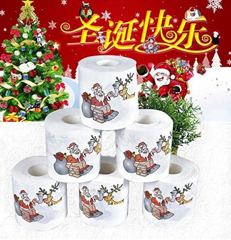 WellieSTR Lot de 10 rouleaux de papier toilette de Noël drôle Fournitures de Noël Décoration de la maison Père Noël Décor de Noël Papier de bain – 2 couches (A)