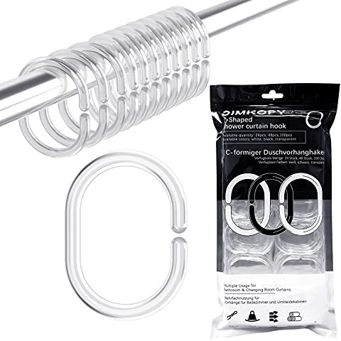 Anillos de cortina de ducha 24 unidades, ganchos para cortina de ducha transparentes, anillos para cortina de ducha para barra de ventana de ducha, anillos de cortina de ducha de plástico estable