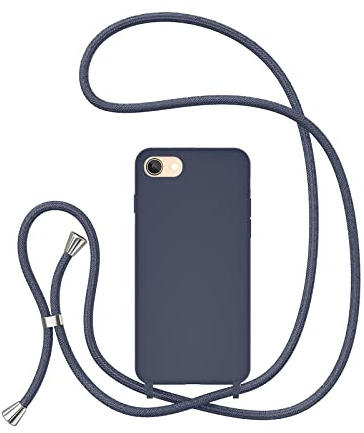 UEEBAI Cordon de Coque pour iPhone SE 2022 5G/iPhone 7/iPhone 8/iPhone SE 2020, Étui en Silicone avec Charge sans Fil, Réglable Lanyard Case Bandoulière Détachable pour iPhone SE3/SE2 - Bleu Marine
