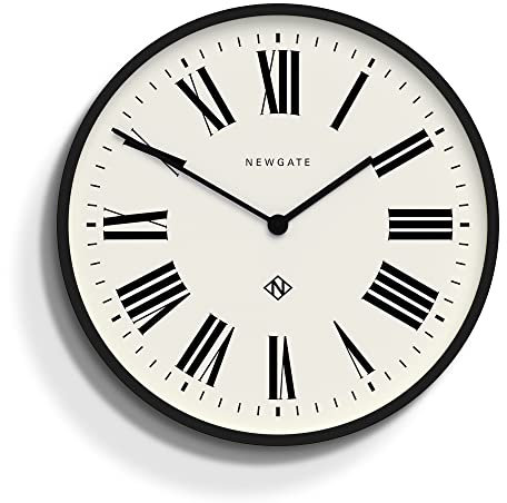 NEWGATE® Number Three Italian wall clock | Modern round clock | 37cm | Black | Roman numerals | Ideal for kitchen, living room or office