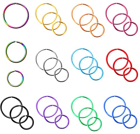 Yolev 33Pcs 20G Nose Ring Hoop for Women Men Stainless Steel Nose Ring Hoop Nose Piercing Jewelry Stainless Steel Helix Tragus Lip Septum Ring Cartilage Earring