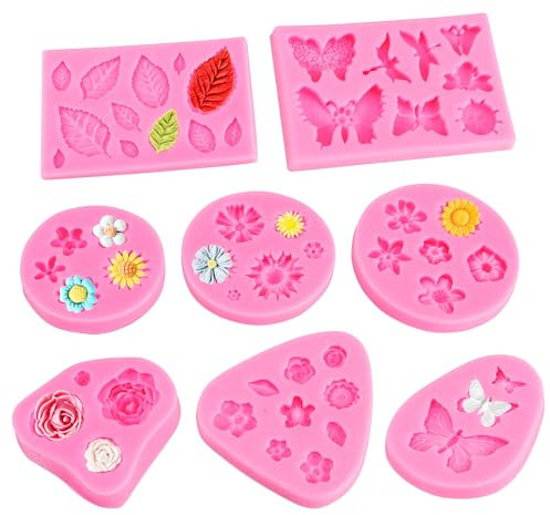 8 pezzi fondant silicone Mold Fai Da Te Rosa, Fiore del sole, farfalla, Le foglie Silicone Stampi, Cioccolato Fondente Argilla Sugar Craft Sapone Decorazione stampi Torta di Cottura DIY Tool