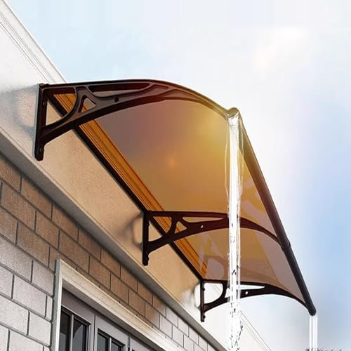 Braune Pultvordach,Haustürvordach für Balkonfenster,Polycarbonat Pultbogenvordach,Sonnenschutz Regenschutz Vordach für Haustür,Eingangsmarkise,Wasserdicht Terrassenüberdachung (120x110cm/47 x43)