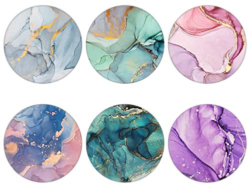 6 Pack Cell Phone Stand，Collapsible Cellphone Finger Grip Holder for Phones - Green Rose Gold Purple Pink Marble