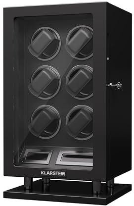 KLARSTEIN - Caricatore Rotante per 6 Orologi Automatici, sportello in Acrilico, LED Blu, 5 impostazioni TPD, Carica Orologi Automatico con mantenitore di Carica