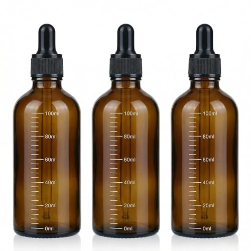 TUPANDY 3PCS 100ml/3.4oz Amber Glass Dropper Bottles Empty Glass Dropper Graduated Bottles Container Storage Jar Pot Holder for Essential Oil Perfume Aromatherapy