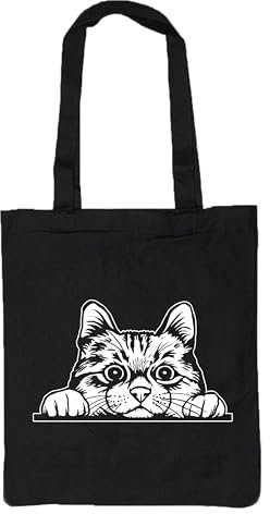 Merchandise for Fans Einkaufstasche Schultertasche Shopper aus Baumwolle - schwarz - 38x43 cm - niedliche Katze 01
