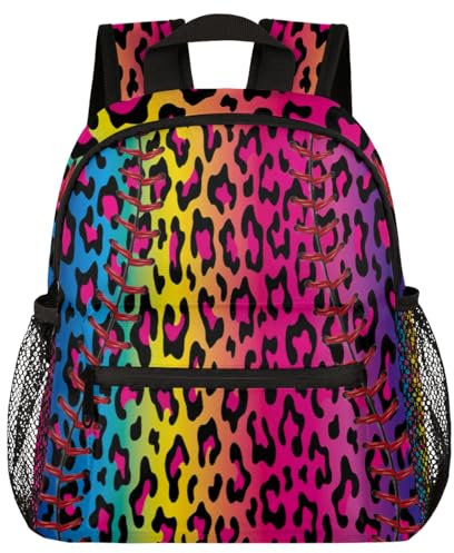 WowPrint Bunte Leoparden-Softball-Kinder-Rucksäcke für Kinder, Mädchen, Jungen, Sport, Softball, niedlich, Kleinkind, kleiner Rucksack, Schule, Kindergarten, Büchertasche, Reisen, lässiger
