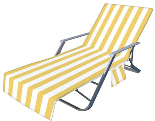 Strandkorb Abdeckung Bunt Gestreifter Freizeitstuhlbezug Stuhlhusse für Draußen Pool Stuhl Abdeckung Mikrofaser Strandtuch für Sonnenbaden Reisen Garten (Gelb)