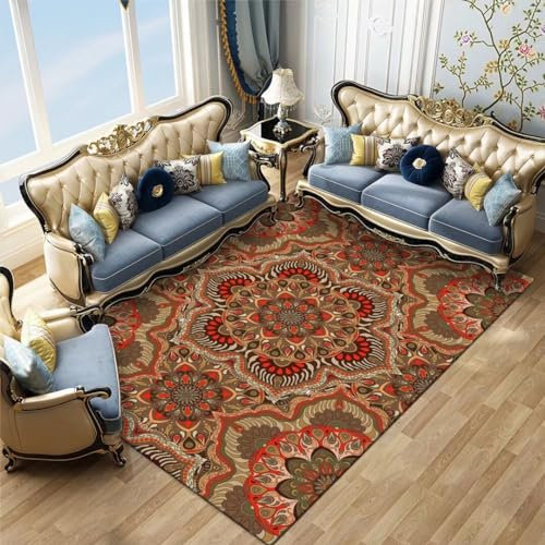 Kunsen 180X280CM Teppich Boden Modische Wohnzimmerdekoration im Retro-Stil, schmutzabweisend, waschbar und bequem Kinderzimmer Mädchen Rot Flickenteppich