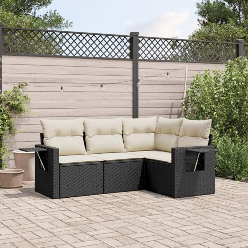 Festnight Balkon Lounge Rattan mit Stauraum Gartenlounge Klein Sofa Balkon Ecklounge Rattansofa Sitzecke Balkon Klein Gartensofa Ecksofa Garten Lounge Sofa Outdoor Balkonmöbel Couch Gartenmöbel