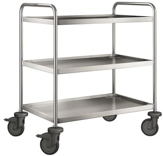 B.PRO | Blanco Edelstahl-Servierwagen | Mit 3 Etagen, 120 kg Traglast, LxBxH 900 x 600 x 950 mm