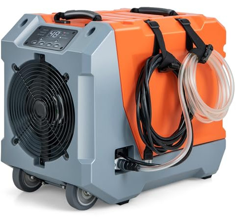 COSTWAY 85 L/Tag Luftentfeuchter, Bautrockner mit Pumpe & Ablaufschlauch, Industrie Trocknungsgerät mit 24H Timer & 2 Gummirädern & Griff für Keller, Lager, Baustelle (Orange)