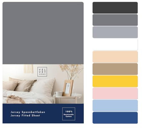 VelvetHome Spannbettlaken 90x200cm 100% gekämmte Baumwolle Markenqualität Oeko-TEX 100 Bettlaken Spannbetttuch Jersey 90x200 Anthrazitgrau