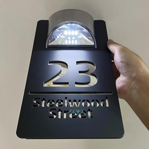 Personligt husnummer lampa exteriör solhus nummer skylt 3D akryl laserskärning gatunamn dörr solskylt (15 x 29 cm, svart vit)