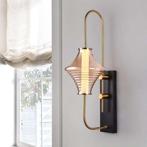 Jadssox Industrielle LED-Wandleuchte, Wandleuchte aus bernsteinfarbenem Glas, moderne Wandleuchte, festverdrahtete Wandleuchten, Wandbeleuchtung für den Innenbereich, 10 W, 3000 K, Wohnzimmer-Wandleuc