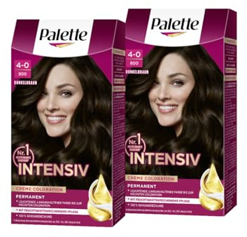 Palette Intensiv Creme Coloration 4-0/800 Dunkelbraun (2 x 115 ml), permanente Haarfarbe für leuchtende, langanhaltende Farbbrillanz & 100% Grauabdeckung