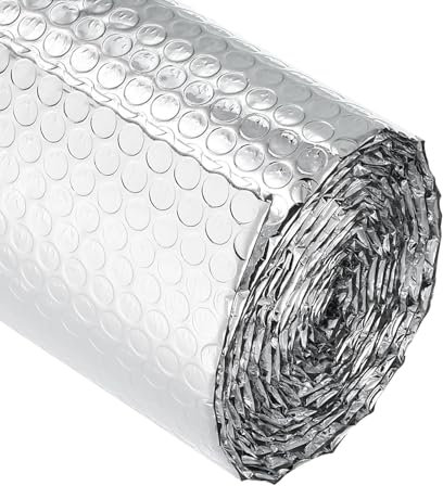 Isolante Termico 1m X 10m, Foglio Isolante Doppio Strato Alluminio Bolle, Pellicola Riflettente Rotolo Pannello Termoriflettente Per Pareti Dei Termosifoni, Porte, Finestre, Pavimenti, Tetti(10MM)