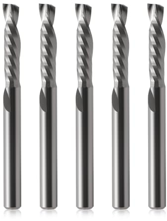 Carbide End Mills Up & Down Cut 4 mm Shank,CNC Spiral Router Bits(4x17mm) Compression Bit Single Flute Milling Cutter for Engraving Milling 3D sculpturing Roughing Composite Multilayer Pack of 5