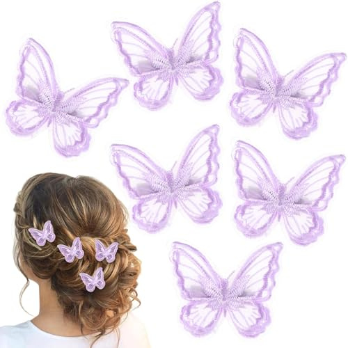 ZEYIYER Haarklammer Schmetterling 6 Stück Lila Schmetterling Haarklammer Spitzenbesatz Haaraccessoires, Hutaccessoires Hochzeits Haaraccessoires für Frauen