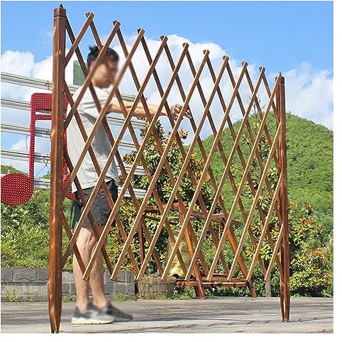 Ausziehbarer Zaun Aus Massivholz Für Den Außenbereich, Freistehende Trennwand Aus Holz Für Den Garten, Spalierelemente Für Pflanzen Zum Klettern, 3 Höhen,Brown,120CM