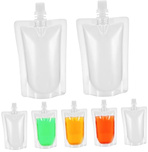 BEBEMOKO Squeeze Pouch 50pcs Reusable Liquor Pouches Portable Plastic Flasks for Drinks Juice Soybean Milk Safe Leakproof