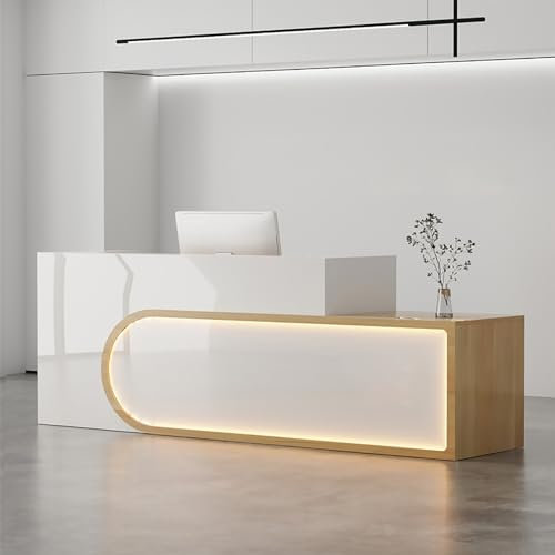 Empfangstheke Modern Mit LED-Lichtern Empfangstresen Mit Abschließbaren Schubladen Verkaufstheke Rezeptionstresen Mit Offenen Fächern Empfangstheken Für Laden Büro Messe Lobby(A-1,140cm/55.1in)