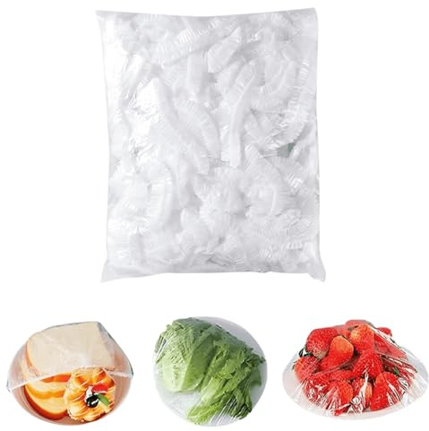 SUBEEN 300 Pièces Sac en plastique Film plastique réutilisable avec couvercle à bande élastique pour sac d’étanchéité alimentaire Couvercle alimentaire, adapté au stockage des aliments (blanc)