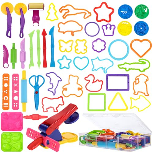 nuoshen 46 Pcs Clay Dough Tool Kit, Plastic DIY Clay Dough Modelling Tools Set Rollers and Cutters for Kids(Random Color)