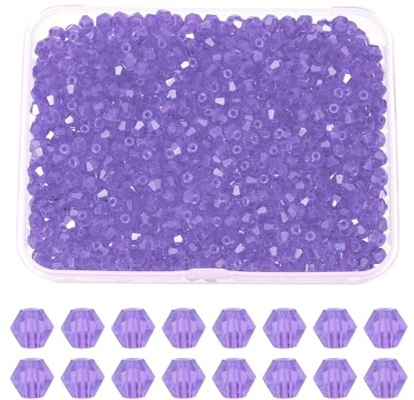 PATIKIL 1000pcs 4mm Bicone Glass Crystal Beads with Box, Purple | Faceted Glass Spacer Beads for Jewelry Making Bracelet Necklace Earrings DIY Suncatcher Craft