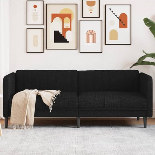 Brokky 372615 Divano a 3 Posti Nero in Tessuto Divano Letto con Seduta Imbottit,Mobile da Soggiorno Salotto Stanza Ospiti Arredamento per Riposo