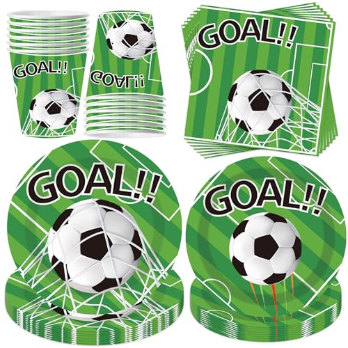 YeahBoom Football Party Tableware Set, 50 Pieces Party Tableware Children's Birthday, Football Party Decoration Accessories with Paper Cups, Plates, Napkins, Girls Boys Theme Party, Children's