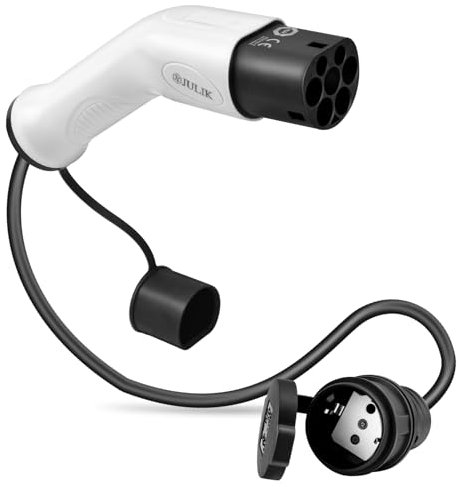 JULIK Adaptateur type 2 vers Schuko 16 A 230 V, type 2 IEC 62196 EV, câble de charge, station de charge Wallbox vers prise Schuko pour véhicules électriques, voiture électrique, moto électrique