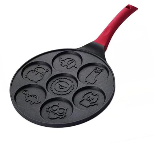 Juroupi 7-Hole Mini Pancakes Maker Pancake Pan with Cute Patterns Nonstick Molds for Kids Egg Frying Pan Egg Cooker Breakfast (Red)