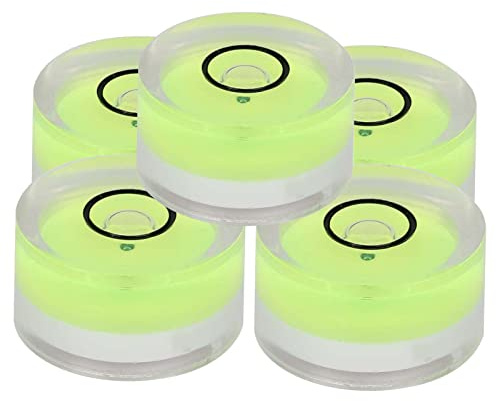 Yechiry 5 Piezas de 15 Mm Mini Burbuja de Nivel de Espíritu Redondo, Nivel de Burbuja Redonda de Toros Verdes con Diseño de Cristal Acrílico ABS para Escala de Equilibrio, Escala
