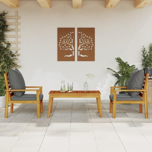 BOWEKAM Möbel, Outdoor-Möbel, Gartenmöbel-Sets, 3-teiliges Garten-Lounge-Set mit Kissen, Massivholz, Akazie