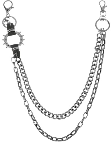 Grevosea Punk Chain for Pants, Heavy Duty Belt Chain Double Layer Hip Hop Wallet Chains Metal Jean Chain for Women Men Halloween Jewelry Clothing Goth Accessories(Silver)