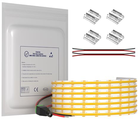 MALIIGAZA Striscia LED COB 10 m, 24 V, bianco neutro, 4000 K, ad alta luminosità, 312 LED/m, flessibile, ritagliabile, per soffitto, cucina, camera da letto, fai da te (senza alimentatore di rete e
