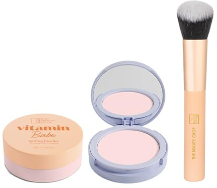 The Beauty Crop Poudre de fixation + PoreFilter Poudre pressée Duo avec pinceau de maquillage - Sans talc - Rose