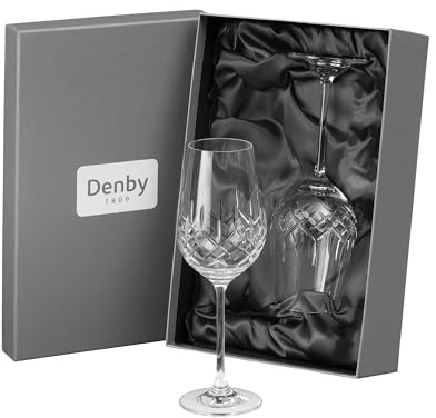 Denby - Celeste Crystal White Wine Glasses Set of 2-350ml - Lead-Free, Hand Cut Design, Long Stem Red & White Wine Glasses - Dishwasher Safe - for Cocktails, Aperol Spritz - with Gift Box