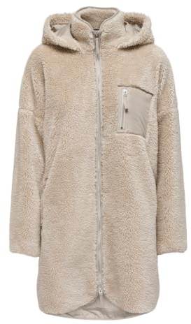 ONLY Damen Teddyfell Mantel Braun L | Langarm, Lang, Occasionwear, Bei max. 30 grad waschen
