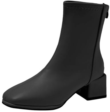 Stövletter dam vit elegant – vinterstövlar dam svarta damskor med blockklack stövlar lätta vinterstövlar eleganta skor bekväma gummistövlar enfärgade vinterskor varma damstövlar, svart, 39 EU