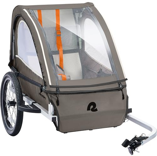 Retrospec Rover Plus Bike Trailer for Kids - Foldable Single/Double Passenger Design with 5-Point Safety Harness, Weather-Resistant Fabric & Safety Flag - 40-80 lbs