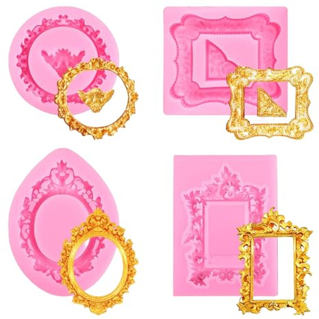 Lodoot Confezione da 4 cornici portafoto vintage in silicone per torte da forno al cioccolato caramelle antiaderenti facili rilascio