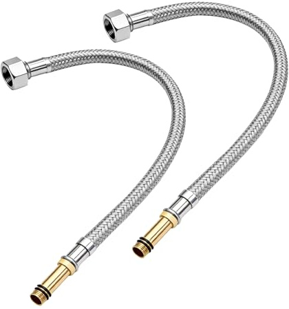 2 Pack Flexible Tap Connectors M10(10mm) x 1/2, 500mm Long Pipe Tails Tap Flexible Hose Monobloc Mixer Stainless Steel Braided Hose Hot Cold Water Supply for Kitchen Bathroom Sink