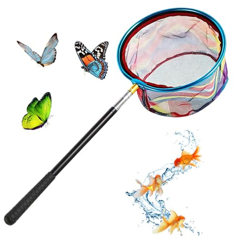 LYPPUL Teleskop Kescher Kinder, 50-150cm Schmetterlingsnetz mit Teleskopstange, teleskop Kinder Kescher, Schmetterling Net kinders, Klein Fangnetz Outdoor für Insekten Bugs Angeln Fische Garten Pool