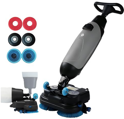 JIYINGHUI Walk Behind Floor Scrubber Dryer, 18” Cleaning Width, 360° Rotating Head, 240 RPM, 13000 Sq Ft/H,for Home Office Small Commercial Spaces Tile Sealed Floors Gray