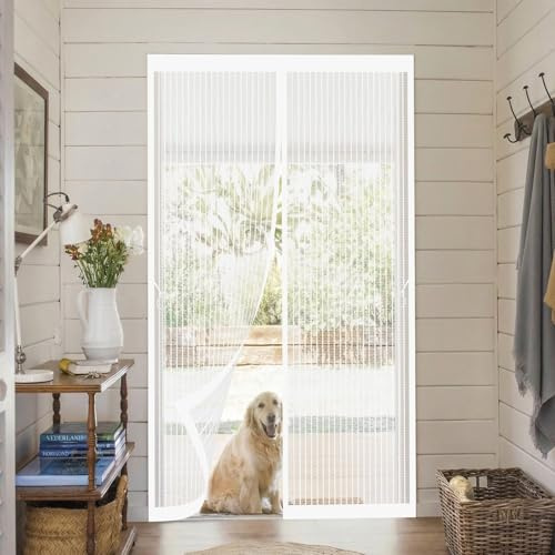 Zanzariera Magnetica Porta Finestra 88 x 216 cm Resistente Traspirante Tenda Magnetica Facile da Installare per Cantine, Camere da Letto e Porte Scorrevoli, Bianco